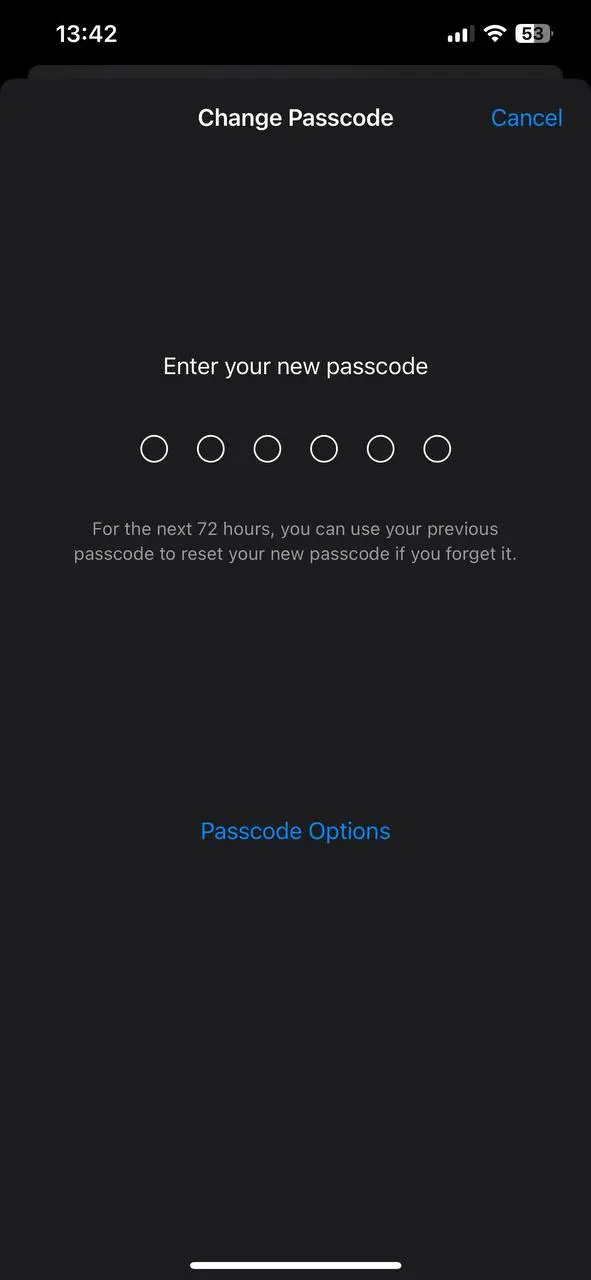 Enter your current passcode and create a new passcode