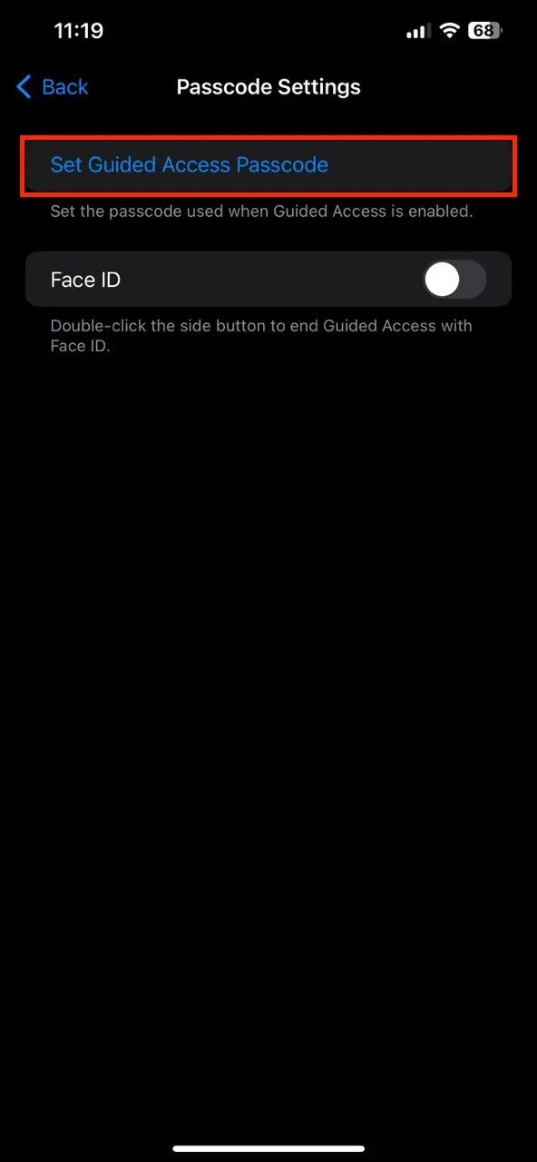 Set a passcode to control the use of Guided Access