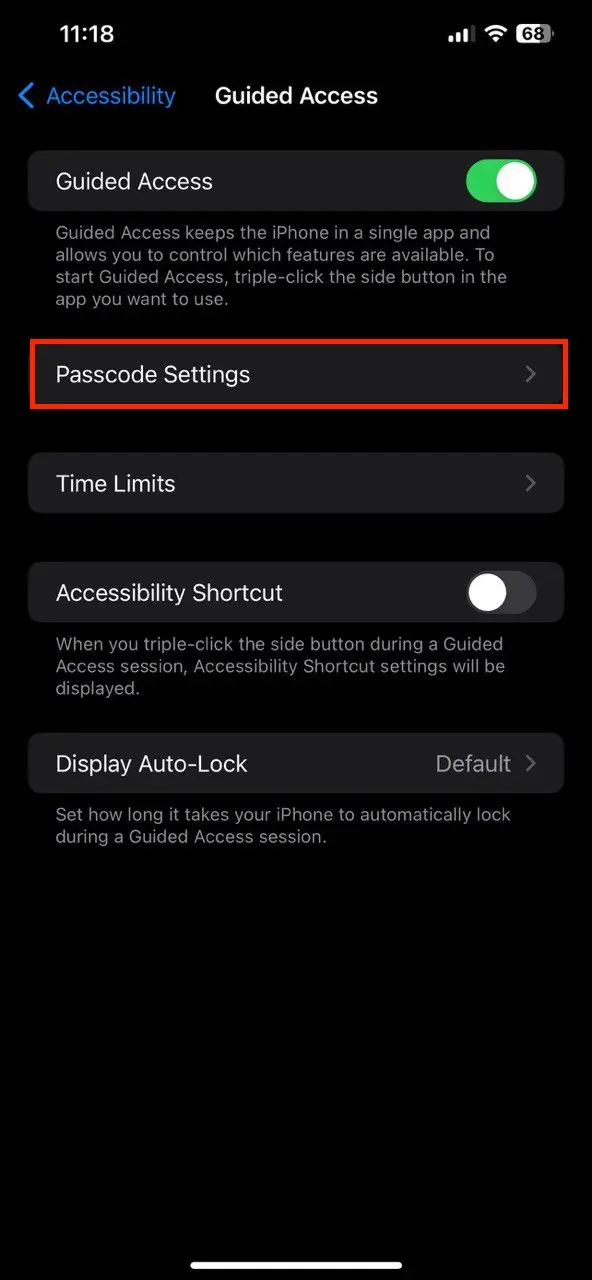 Tap on passcode settings