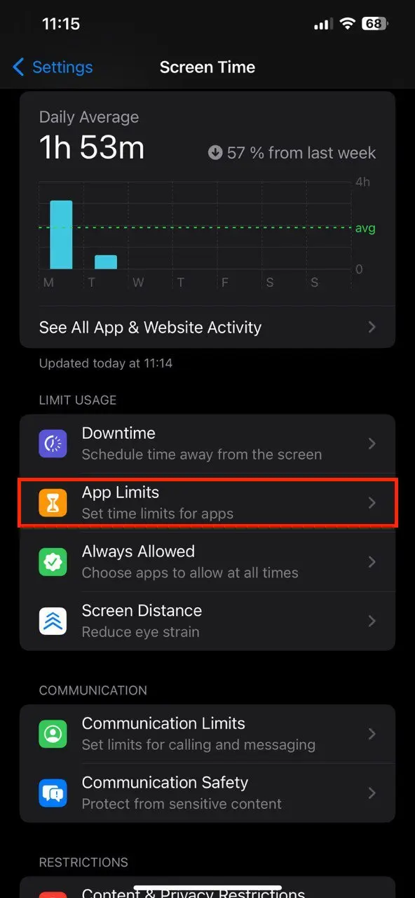 Tap on App Limits