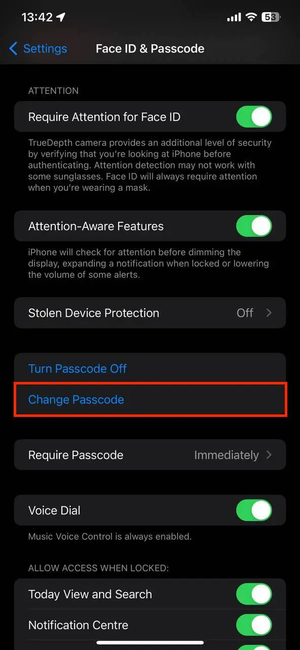 Tap on Change Passcode